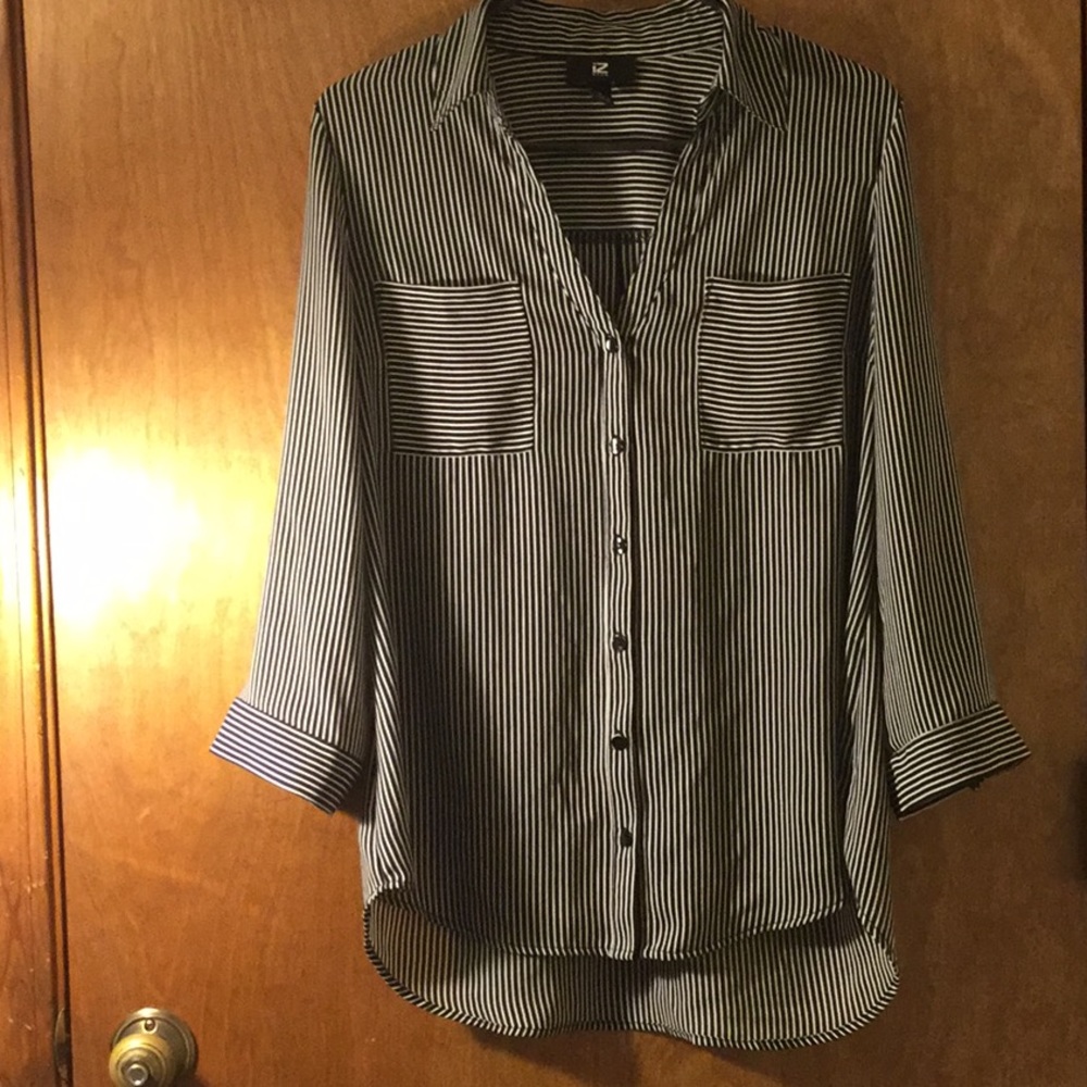 Black and white striped button-down shirt